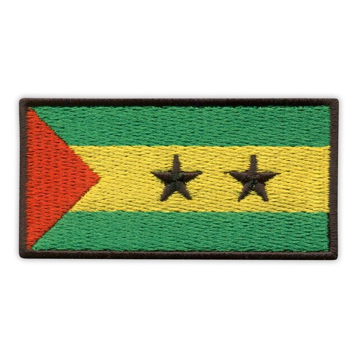 Hímzett embléma, Sao Tomé és Príncipe zászlaja, zöld sárga piros fekete, 3.5x7cm