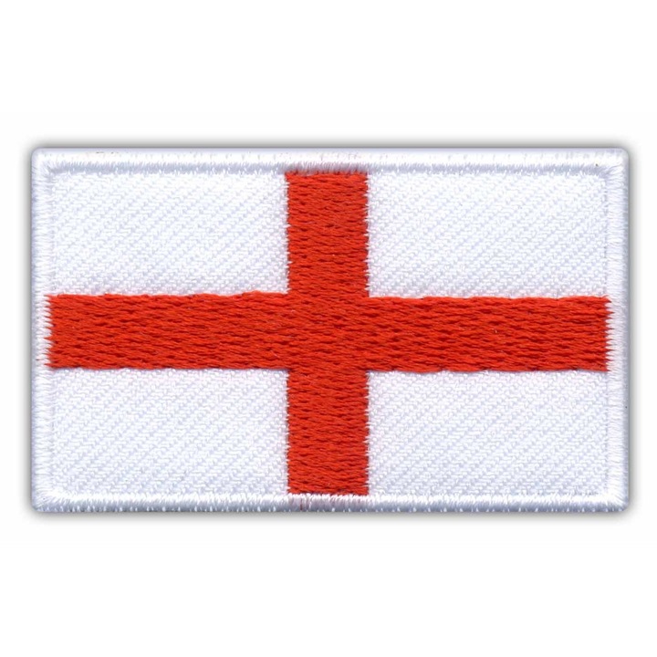 Hímzett folt/textil hímzett jelvény, hőragasztóval meleg felvitelhez, hővágott széllel, Anglia zászlaja, Szent György keresztje, Fehér/piros, 3.5 x 5.8 cm