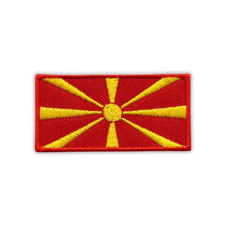 Hímzett embléma, felvarrható folt, Észak-Macedónia zászlaja, piros-sárga, 3.5x7cm