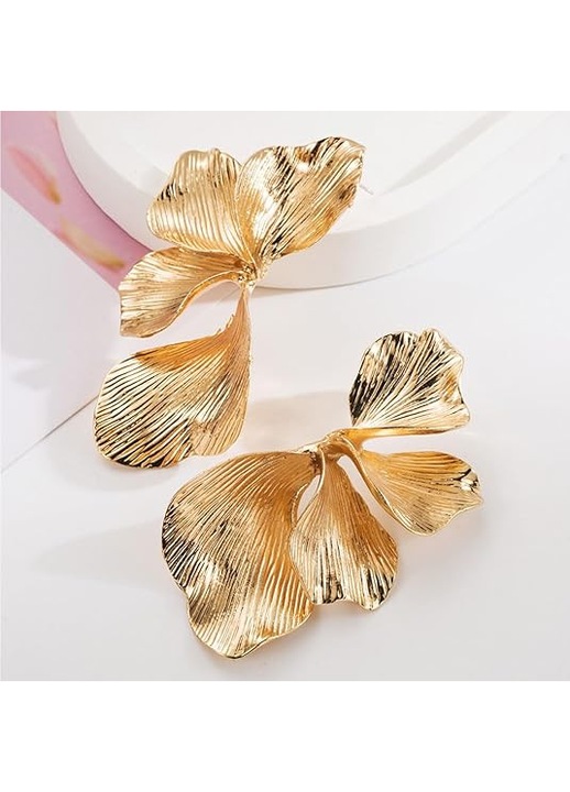 Cercei aur 14k, model floral frunze, 7.5x3.3cm, 15g