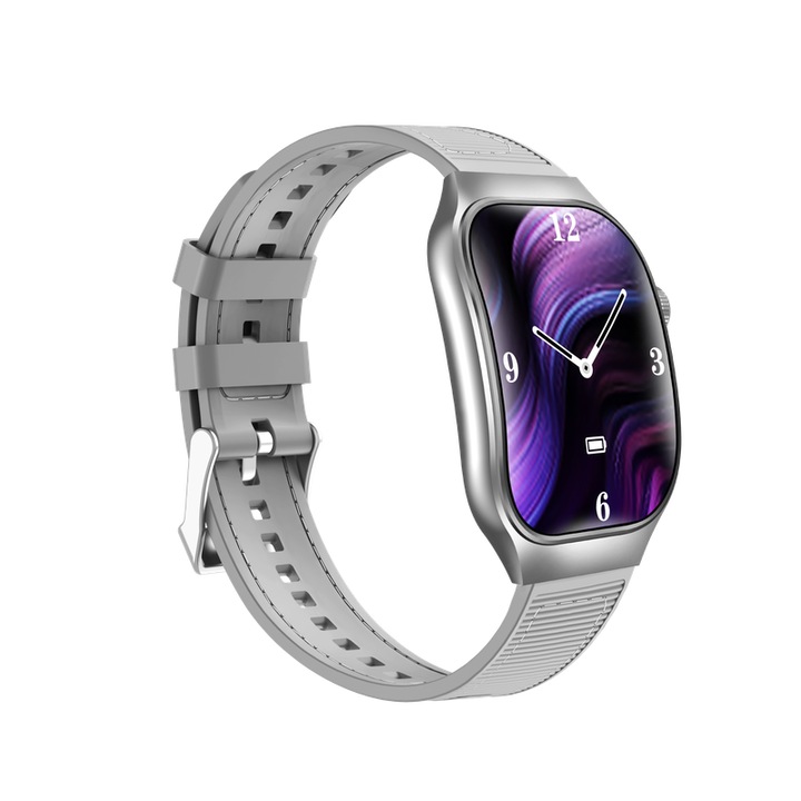 H7 Okosóra Egészségfigyeléssel (Ezüst), 2.01" Kijelző (240×296), 24/7 Pulzus/Vérnyomáskövetés, Bluetooth Hívások, Lépésszámláló, Zseblámpa, Kompatibilis iOS 9.0+/Android 5.0+