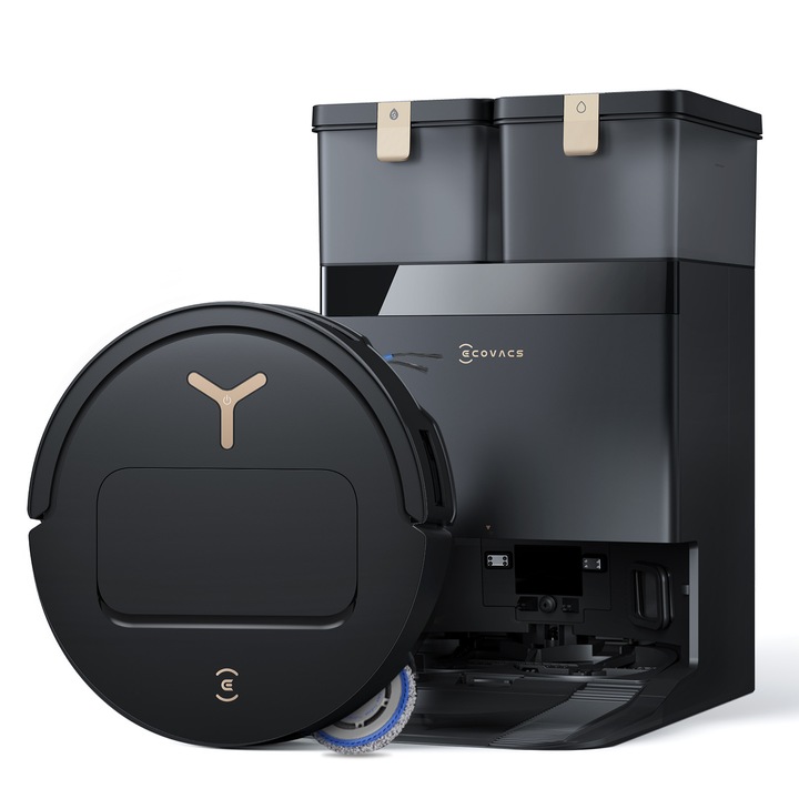 Robotporszívó ECOVACS T50 PRO OMNI Gen3, Ultra-vékony 81mm, 25000 Pa, OMNI állomás 75°C Forró Víz, 45°C Szárítás, Automatikus Ürítés 3L, Automatikus Utántöltés, AIVI 3D, ZeroTangle, TruEdge 2.0, 9mm Felmosás, TrueMapping 2.0, 198 perc, Google Home