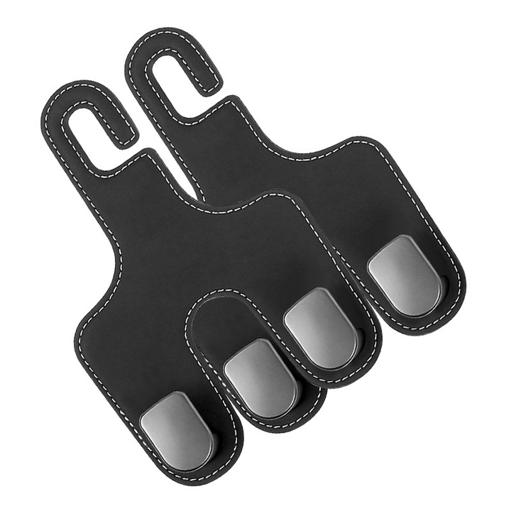 Carlige pentru geanta de masina, Set de 2 suporturi pentru tetiere din piele, carlig de depozitare auto, suport 2 in 1 pentru tetiera scaunului auto, pentru agatarea gentilor de mana si a posetelor