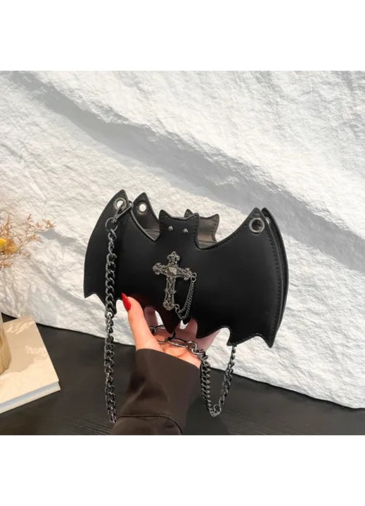 Halloween kis női táska csontváz mintával, fekete, láncos, 20x15cm