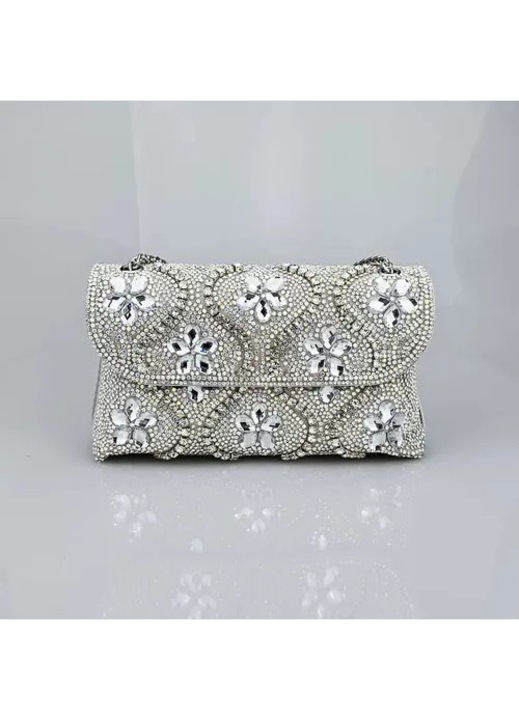 Elegáns strasszköves női táska, kristály, kézi, clutch, fehér