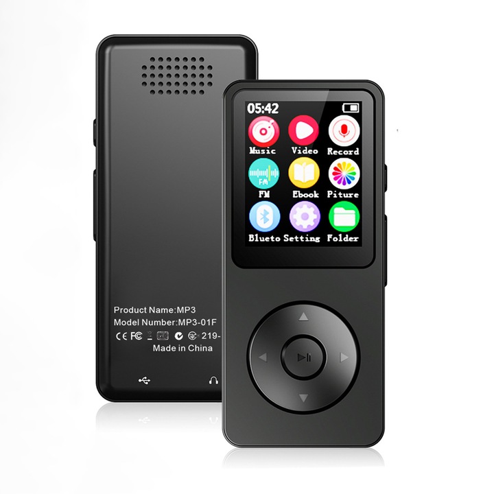 MP3 lejátszó, SDLOGAL, 1,8 hüvelykes kijelző, 30 órás akkumulátor-üzemidő, FM rádió, felvevő, MP3/MP4 lejátszás, e-könyv olvasó, beépített hangszóró, hangszínszabályzó, ismételt/szekvenciális/véletlenszerű lejátszás, egyszerű használat, fekete