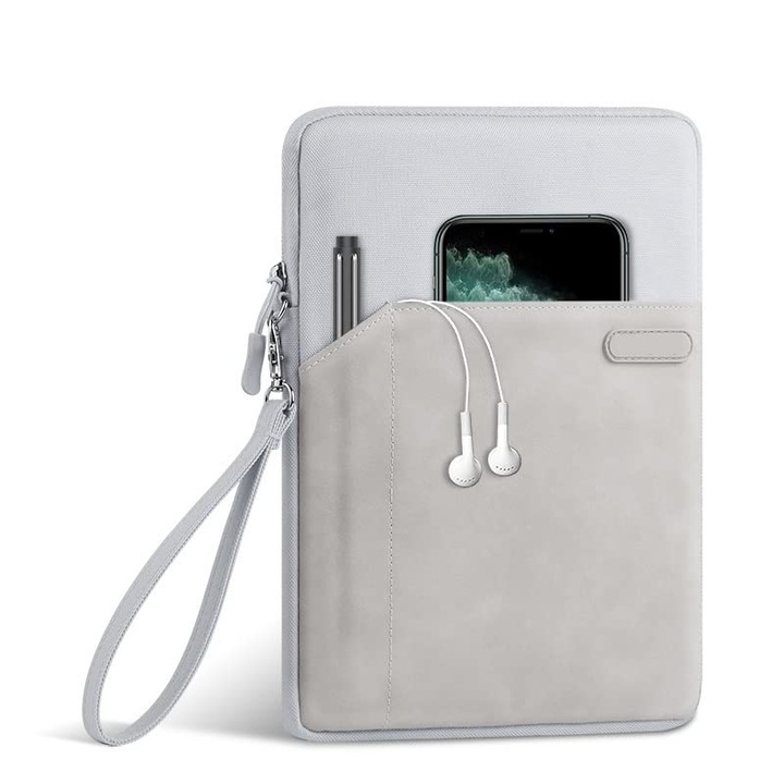 Husa Protectie Pentru Tableta 9.7-10.3 Inch, Cu Buzunar Exterior Si Curea De Mana, Gri Deschis, Compatibila Cu iPad Si Onyx Boox