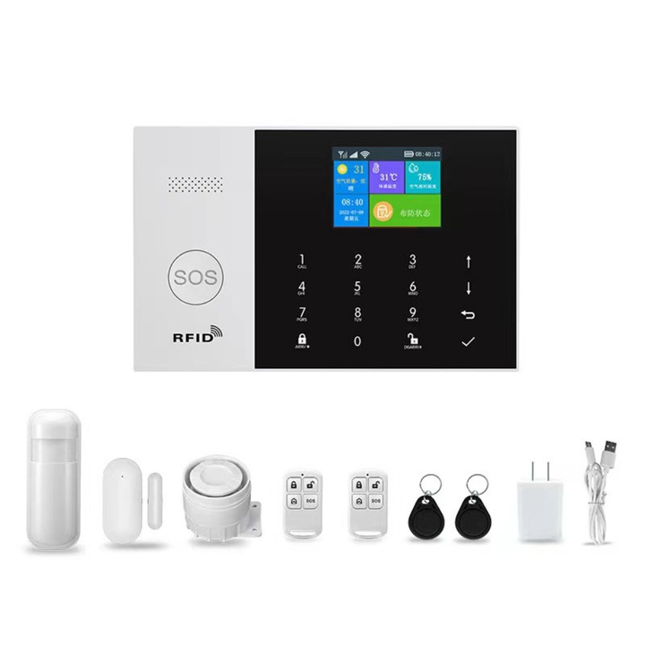Интелигентна алармена система WiFi + GSM 4G, съвместима с Tuya Smart, поддържа до 90 безжични зони и 3 кабелни зони, дистанционно управление чрез приложение, известия в реално време, пълна сигурност за дома и офиса