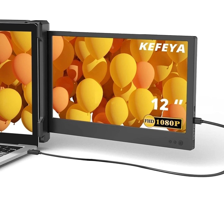 KEFEYA P1 Dual hordozható laptop monitor, 12 hüvelykes, Full HD, IPS, USB-C, Mini-HDMI, Plug and Play, Fekete