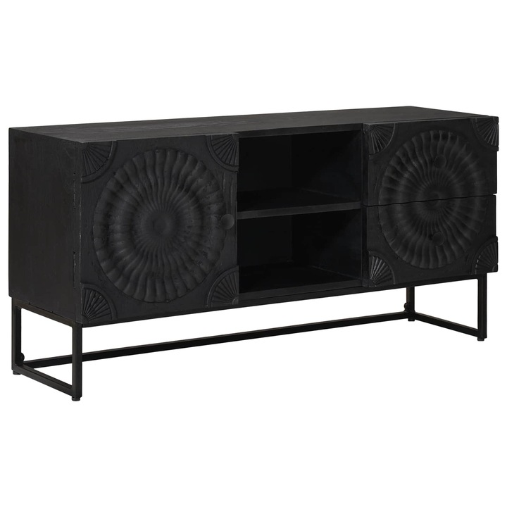 vidaXL TV szekrény Fekete 105 x 30 x 54 cm Tömör Mangófa és Műszaki Fa 42020085