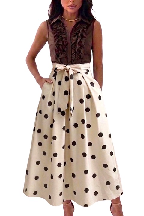 Fusta eleganta cu buline NORINE, funda in talie si buzunare, Crem, Marime universala S/M/L, FY FashionForYou