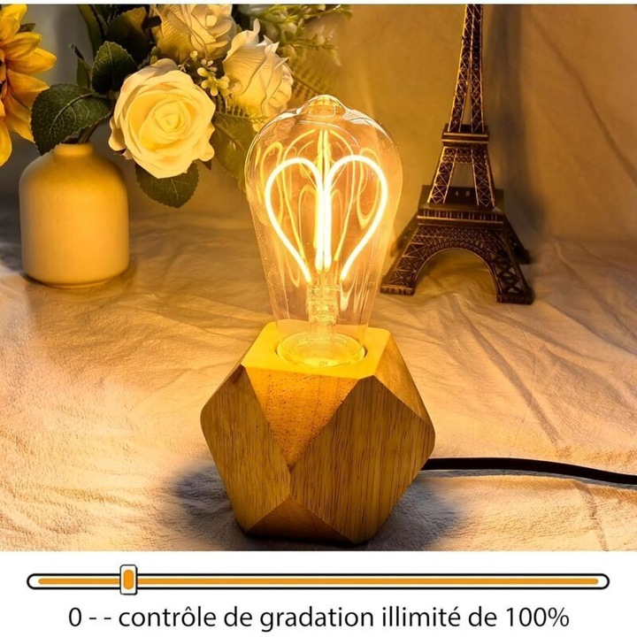 4 db Vintage LED Izzó Készlet E27, 4W, Meleg Fehér, Borostyán, 2700K, 360LM, Szív Forma, 64x120mm