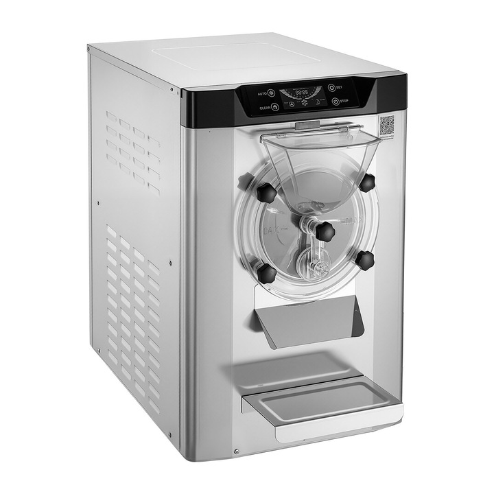 Professzionális pultos fagylaltgép, Teljesítmény 2000 W, Termelés 12–20 L/óra, 6 L-es 304-es rozsdamentes acél tartály, Automatikus tisztítás, LED panel, Gelato és kézműves fagylalt készítéséhez