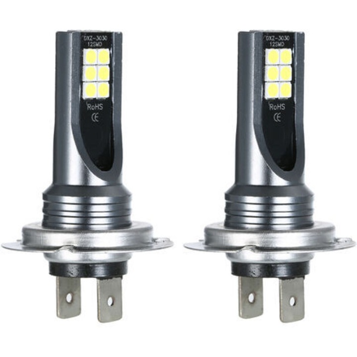 Bec H7 LED H7-3030, 200W, 1500LM/pár, Fehér, 2 darab