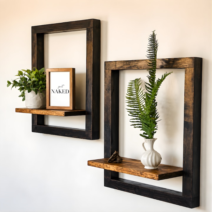Set 2 Rafturi Din Lemn KD Home® WoodCraft, Pentru Living, Hol, Bucatarie, Polite MDF, Lungime 1 x 40 cm, 1 x 21 cm, Sustinere Greutatate Pana La 10kg, Etajera Grosime Polita 1.5 cm, Maro