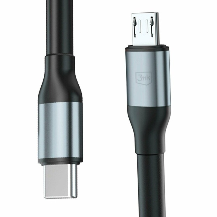 3mk Hyper N-SERIES adat- és töltőkábel, USB-C - Micro USB, 1m, 5V/2.4A, 10W Fekete