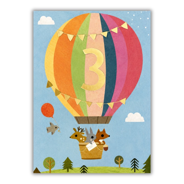 Felicitare 13x18cm cu plic, aniversare/zi nastere 3 ani