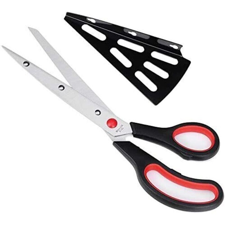 Konyhai olló, 28cm, rozsdamentes acél, piros, multifunkcionális, levehető spatulával