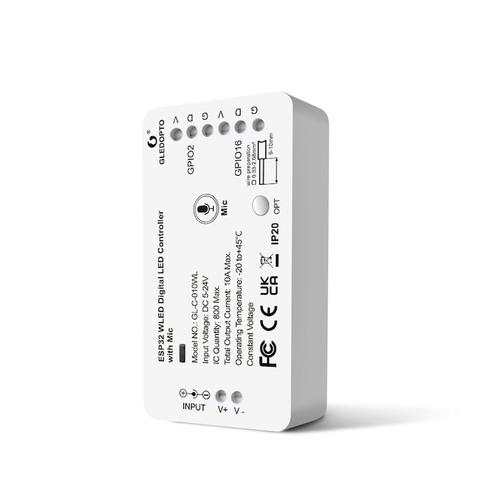 LED цифров контролер GLEDOPTO ESP32 WLED с микрофон, WiFi, 100+ ефекта, съвместим с WS2812B, SK6812, DC5-24V
