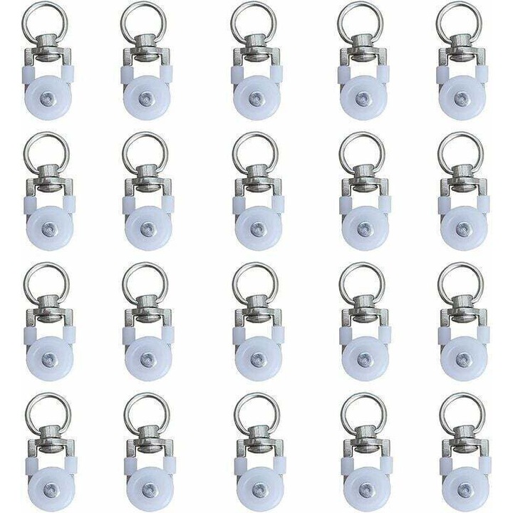 Set 20 role silentioase pentru sine perdele, plastic inox, 14.5x17.5mm, 18-23mm