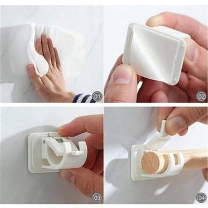 Suport pentru bara perdea, 4 piese, ABS, autoadeziv, alb