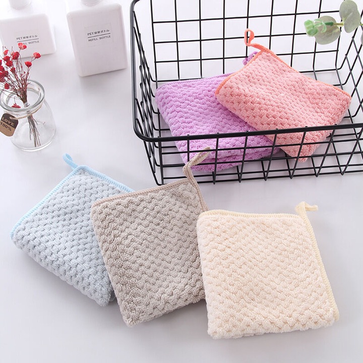 Set 5 prosoape mici pentru maini, super absorbante, uscare rapida, multicolor, 20x20cm