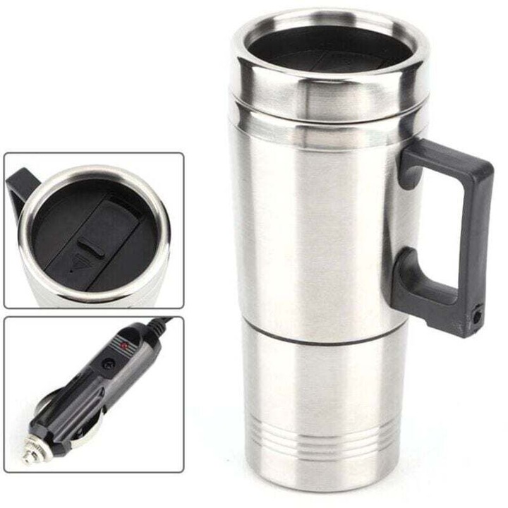 Autós vízforraló, 12V, inox, 350ml+150ml, ezüst