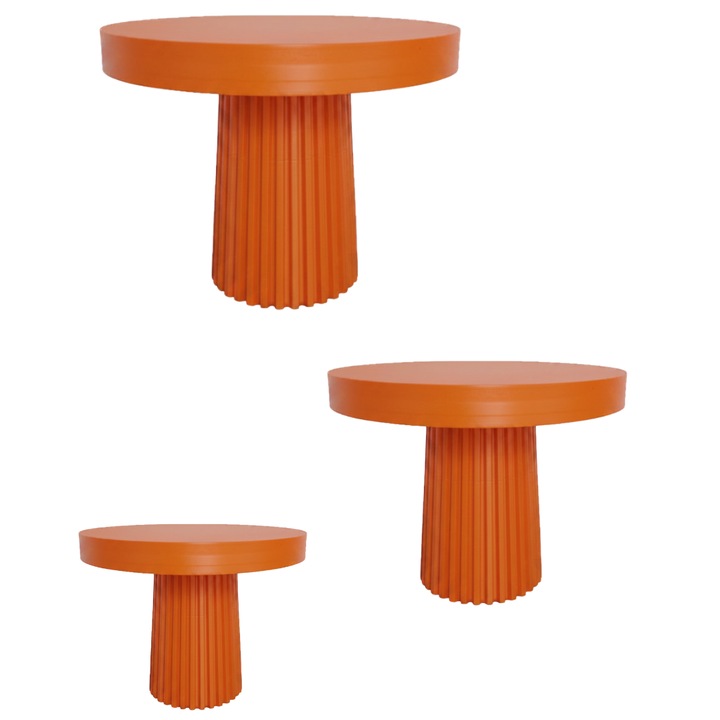 3 db prémium süteménytartó szett, lapos tortatartó texturált lábbal, modern csíkos design, 170 x 138 mm, 200 x 162 mm, 230 x 186 mm - narancssárga