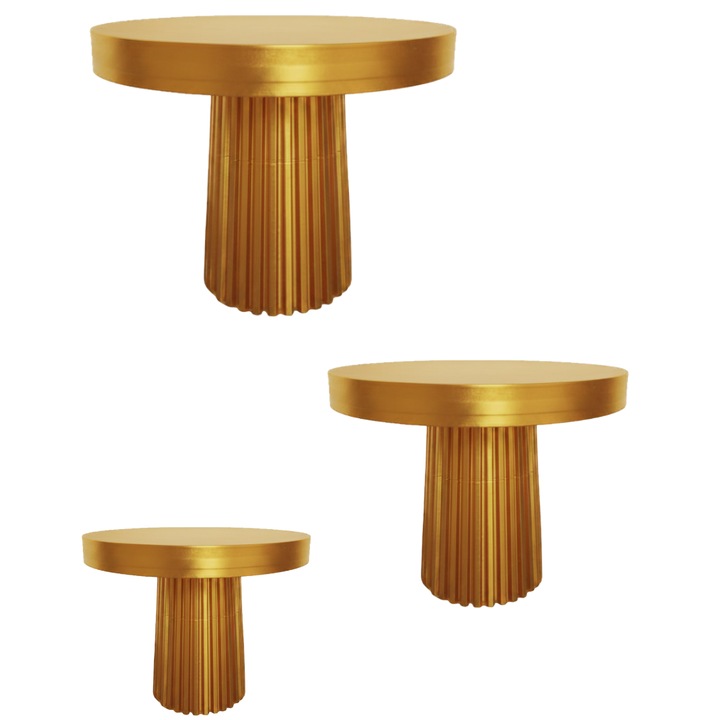 3 db prémium süteménytartó szett, lapos tortatartó texturált lábbal, modern csíkos design, 170 x 138 mm, 200 x 162 mm, 230 x 186 mm - arany