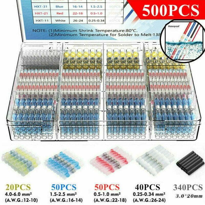Set conectori termocontractabili multicolor 500 buc 2:1 IP67 600V 138C