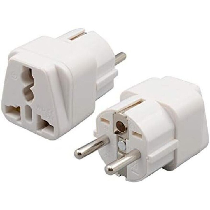 Adaptor priza universal, 10-16A 250V, alb, 2P+E, 4.8mm