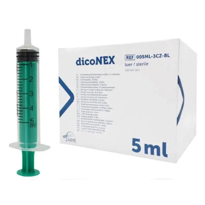 Set 100 bucati Seringi 5 ml Luer Slip dicoNEX, Zarys, cu piston verde si ac negru 22G (0.7 mm X 30 mm)