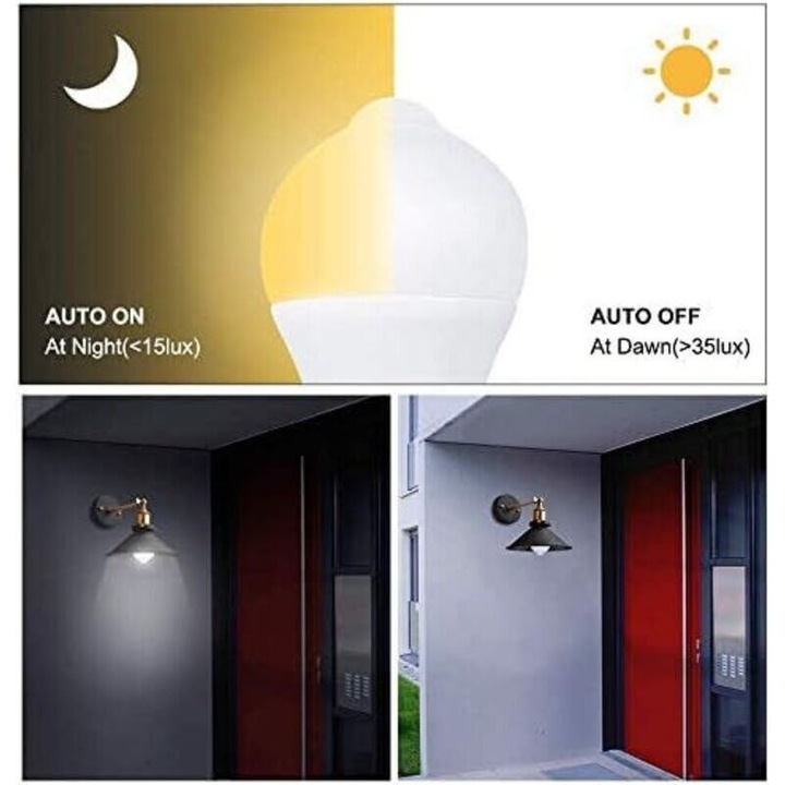 Bec LED E27 12W cu senzor miscare, alb cald 2700K, 700lm, set 2 buc