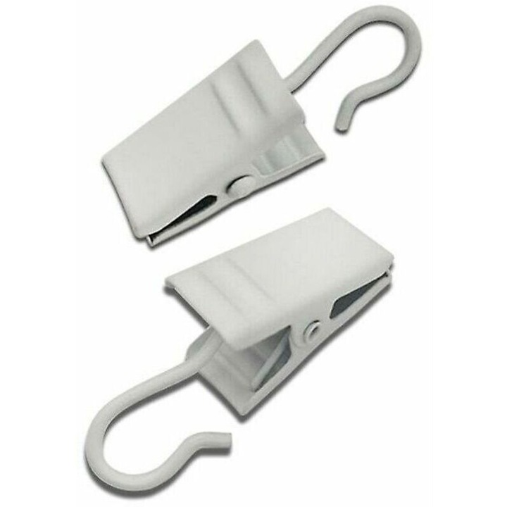 100 db fém függönycsipesz készlet, rozsdamentes acél, szatén nikkel bevonat, 32x9mm, fehér