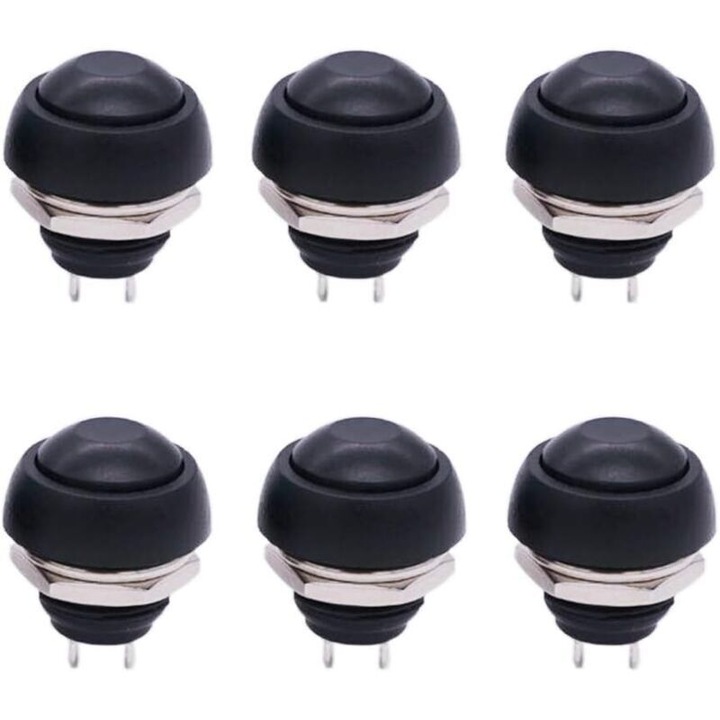 6 db kerek reset gomb, fekete, 12mm, 17.5mm