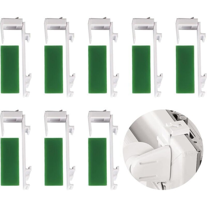 Set 20 cleme fixare rulouri, plastic alb, 6x2.2x6.4cm, fara gaurire