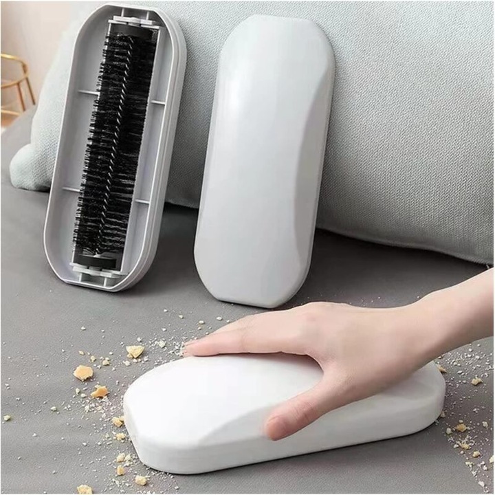 Perie colectoare, perie pentru firimituri, din PP, 20 cm, cu recipient integrat si capac, ergonomica, cu putere mare de curatare, alb, 1 buc