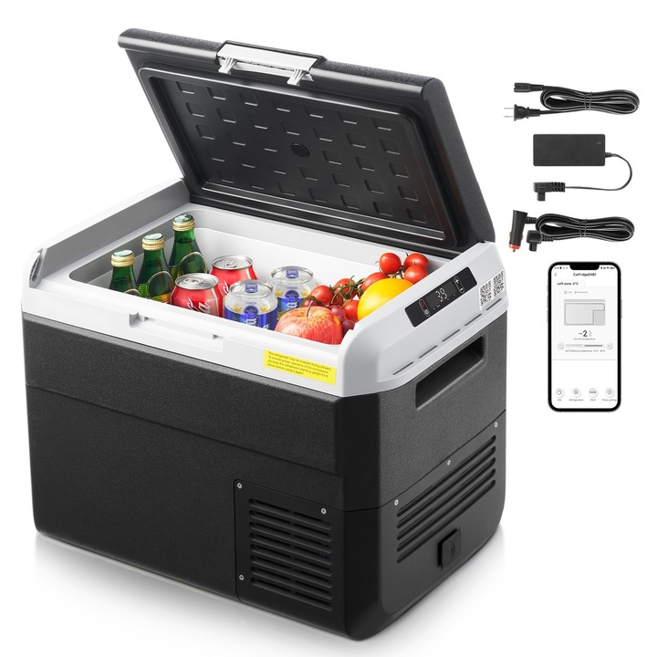 Frigider auto 12V, Lada frigorifica portabila 30L, Temperatura reglabila -20°C–20°C, Compresor eficient, Alimentare 12/24V DC si 100–240V AC, Pentru camping si rulota