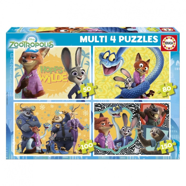 Пъзел, Educa, Zootopia 4 в 1, 50-150 части, 34x24см