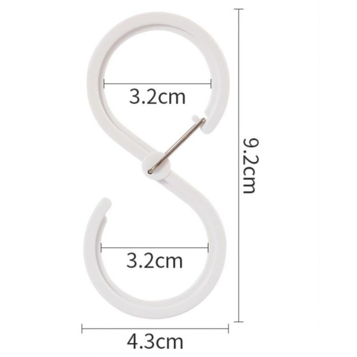 8 db S-alakú horog készlet, fehér műanyag, 2.8cm, strapabíró, ruhákhoz