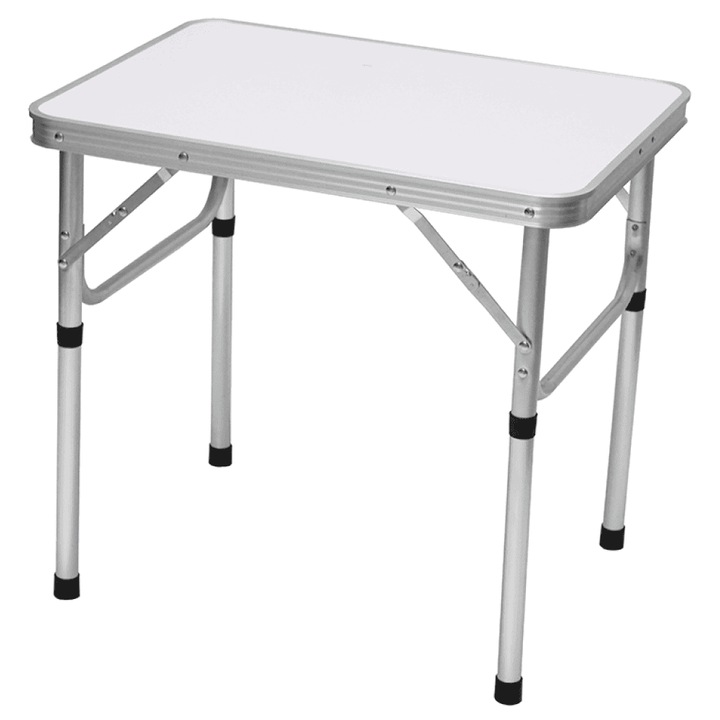 Masa camping pliabila DacEnergy, inaltime reglabila 3 niveluri, capacitate 30 kg, aluminiu si MDF, 60x45x55 cm, Gri