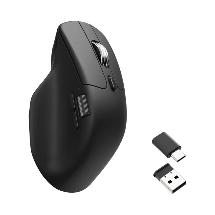 Mouse wireless ergonomic Keychron M6 8K, Negru, PixArt 3395 (1000 Hz), Microcomutator complet silentios, M6S-A1