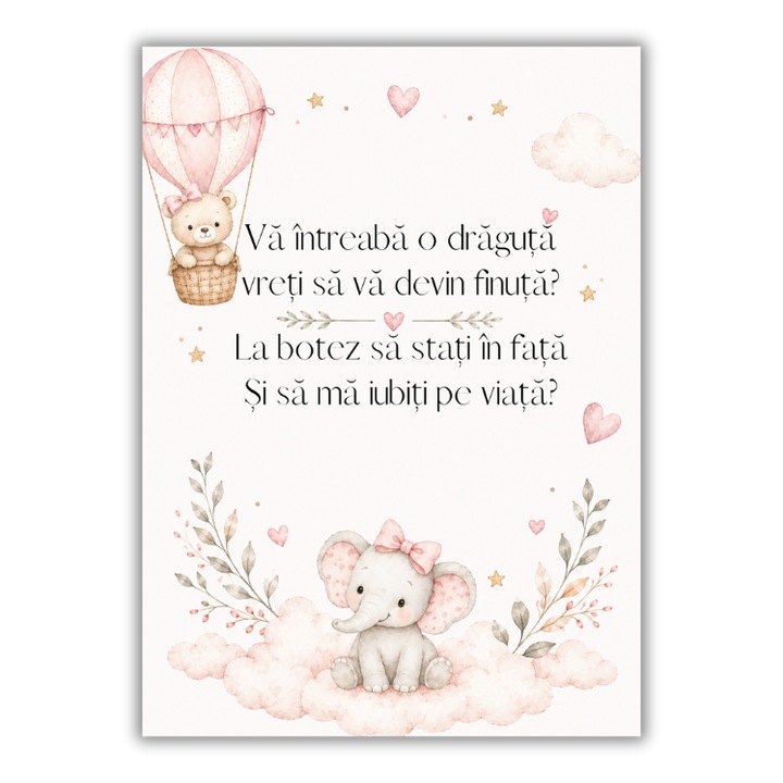 Felicitare 13x18 cm cu plic, Cerere nasi botez fata
