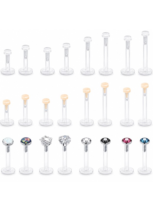 Комплект MixPiercing 24 бр. Бижута за пиърсинг Bioflex без резба, за устна, нос, ушна мида и трагус