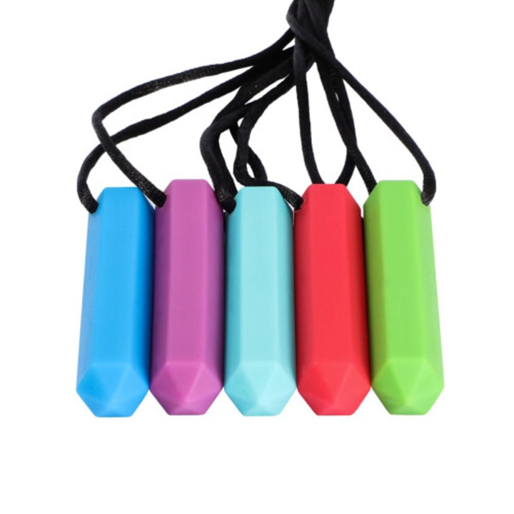 Set 5 coliere senzoriale din silicon alimentar pentru dentitie multicolor