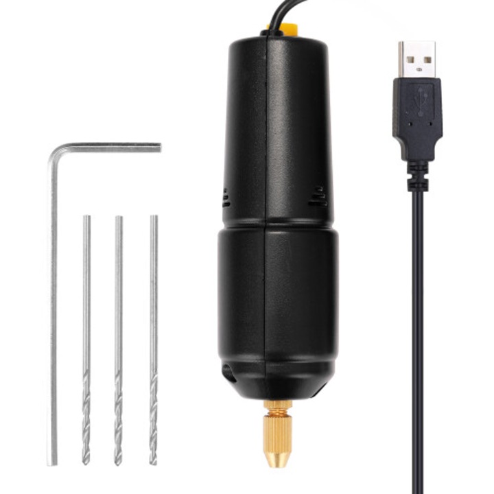 Mini bormasina electrica portabila 5V USB negru 12.3x3cm set