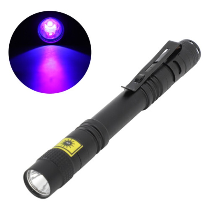 Lanterna UV 365nm pentru detectare precisa, negru, compacta