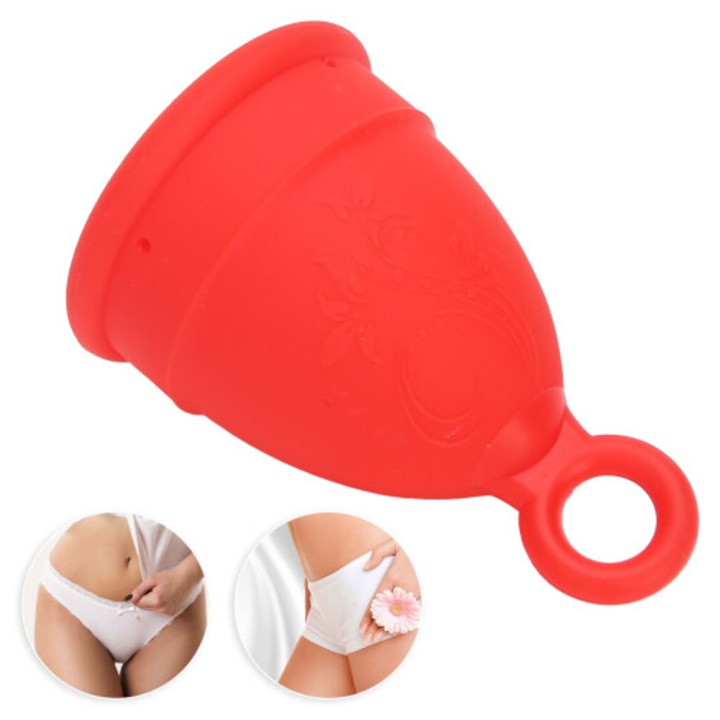 Cupa menstruala din silicon, elastica, reutilizabila, rosu, S