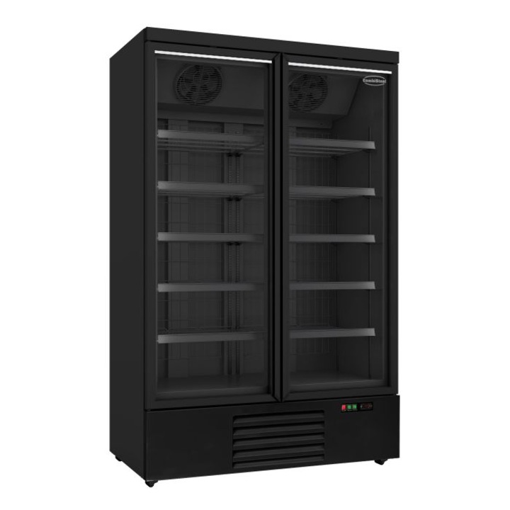 Congelator cu 2 uși din sticlă Combi, monobloc, 1000L, negru, 1133x530x1554 mm