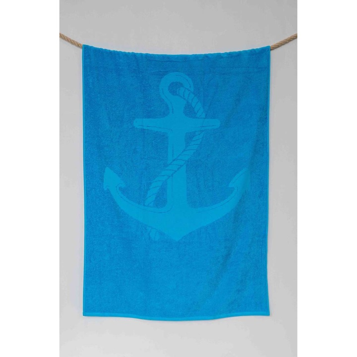Prosop de plaja, Olima, moale si delicat, 100% bumbac, Caribbean Blue, 90 x 170 cm